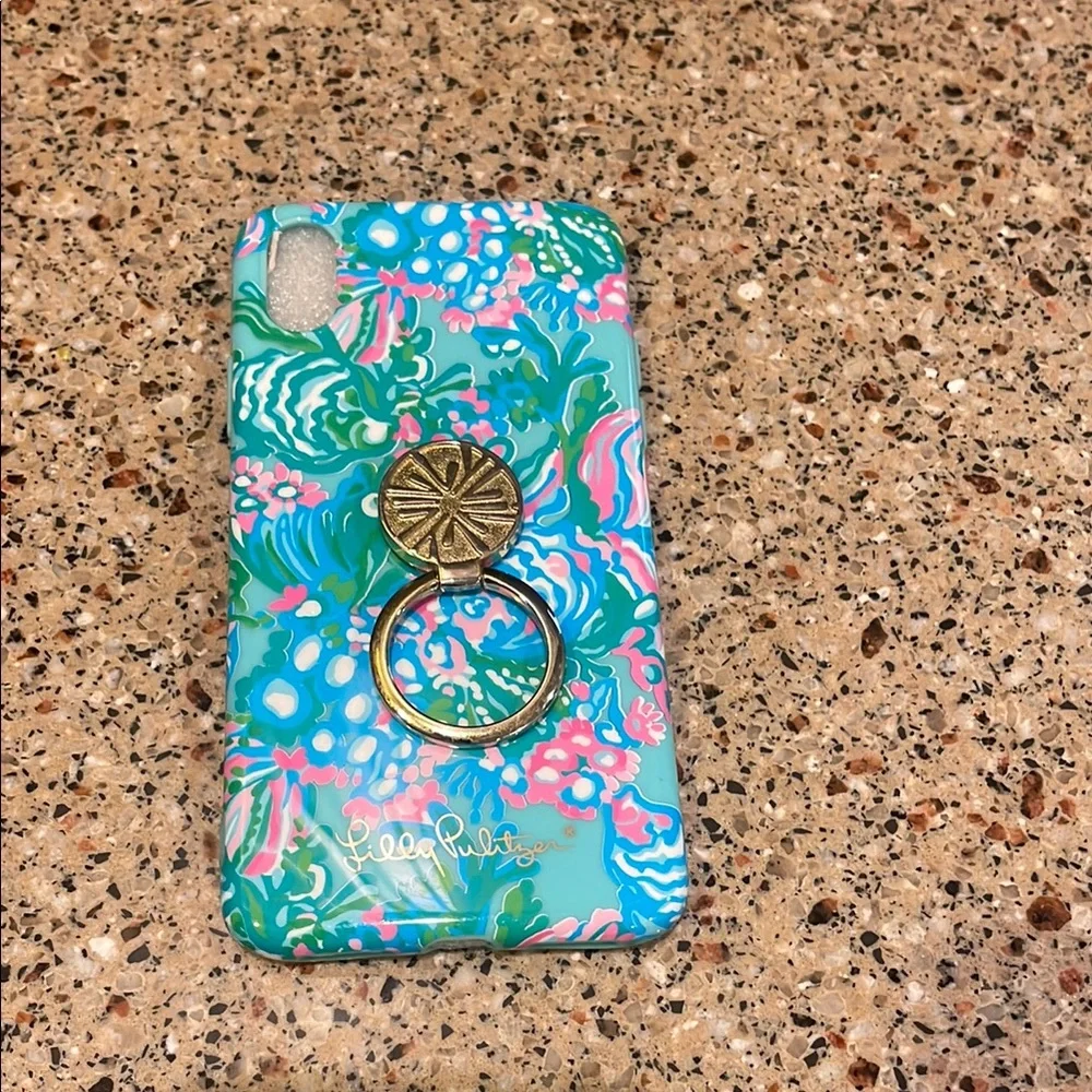 Lilly Pulitzer Phone Case Ring Finger Holder NWOT iPhone X Blue Pink Ring Holder
